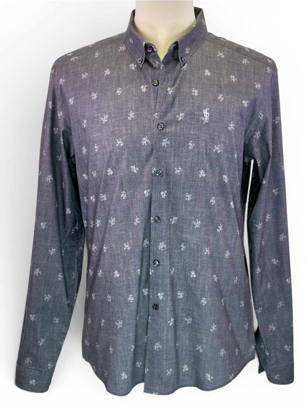 Father Sons Stretch Slim Fit Long Sleeve Gray Floral Button‎ Down XXL